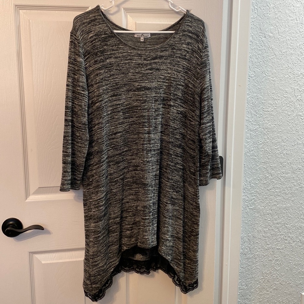 Dark grey top with black lace detail on bottom